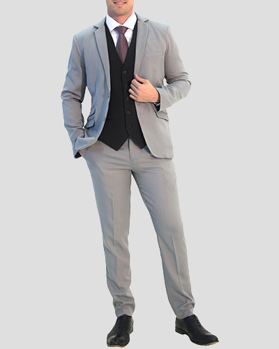 Model wearing men's grey suit